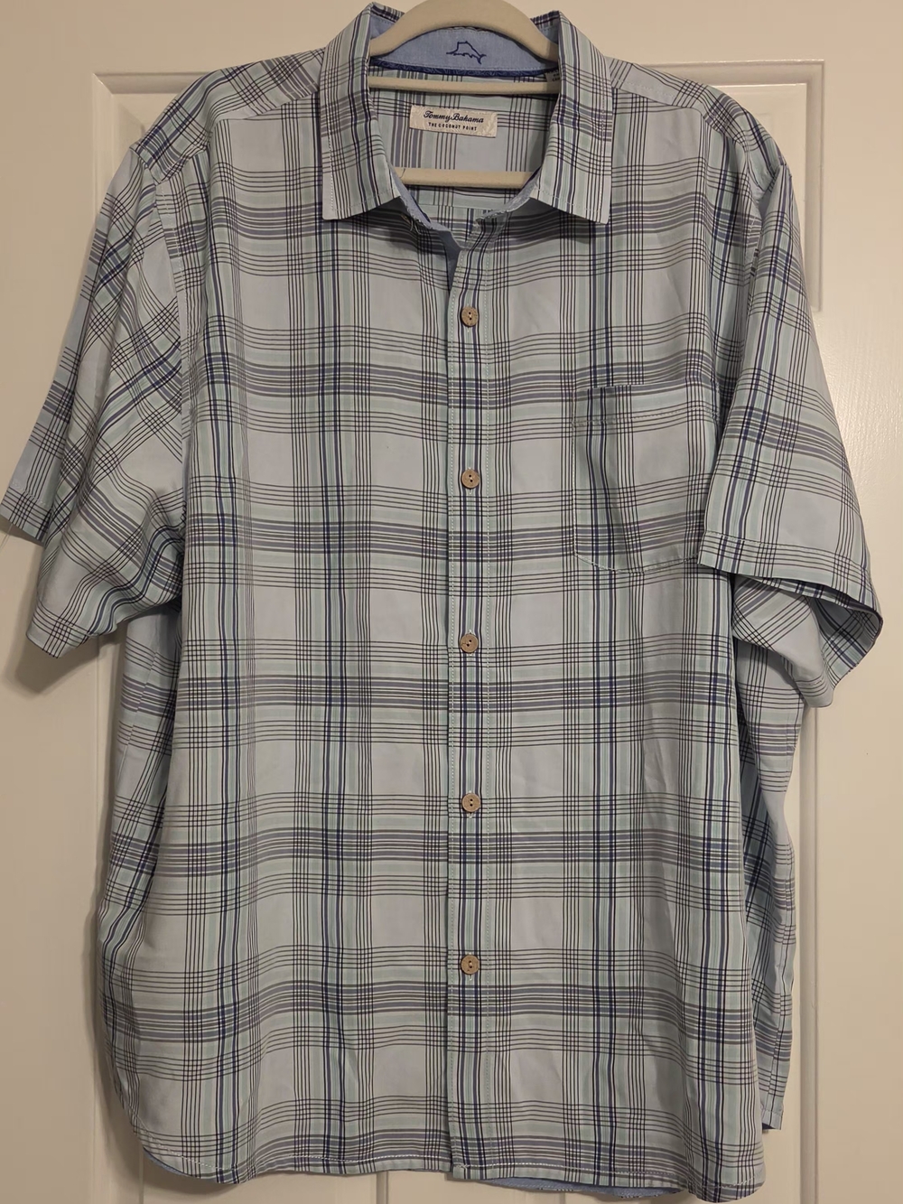 Tommy Bahama Men’s XXL Coconut Point IslandZone Plaid Camp Blue Shirt